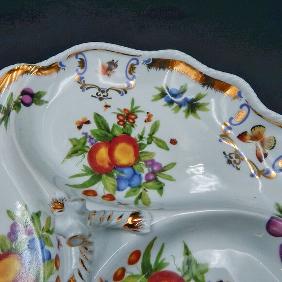 I. Godinger & Co. Yorkshire Three Section Divided Porcelain Tidbit Dish 11 Inch - Picture 5 of 13